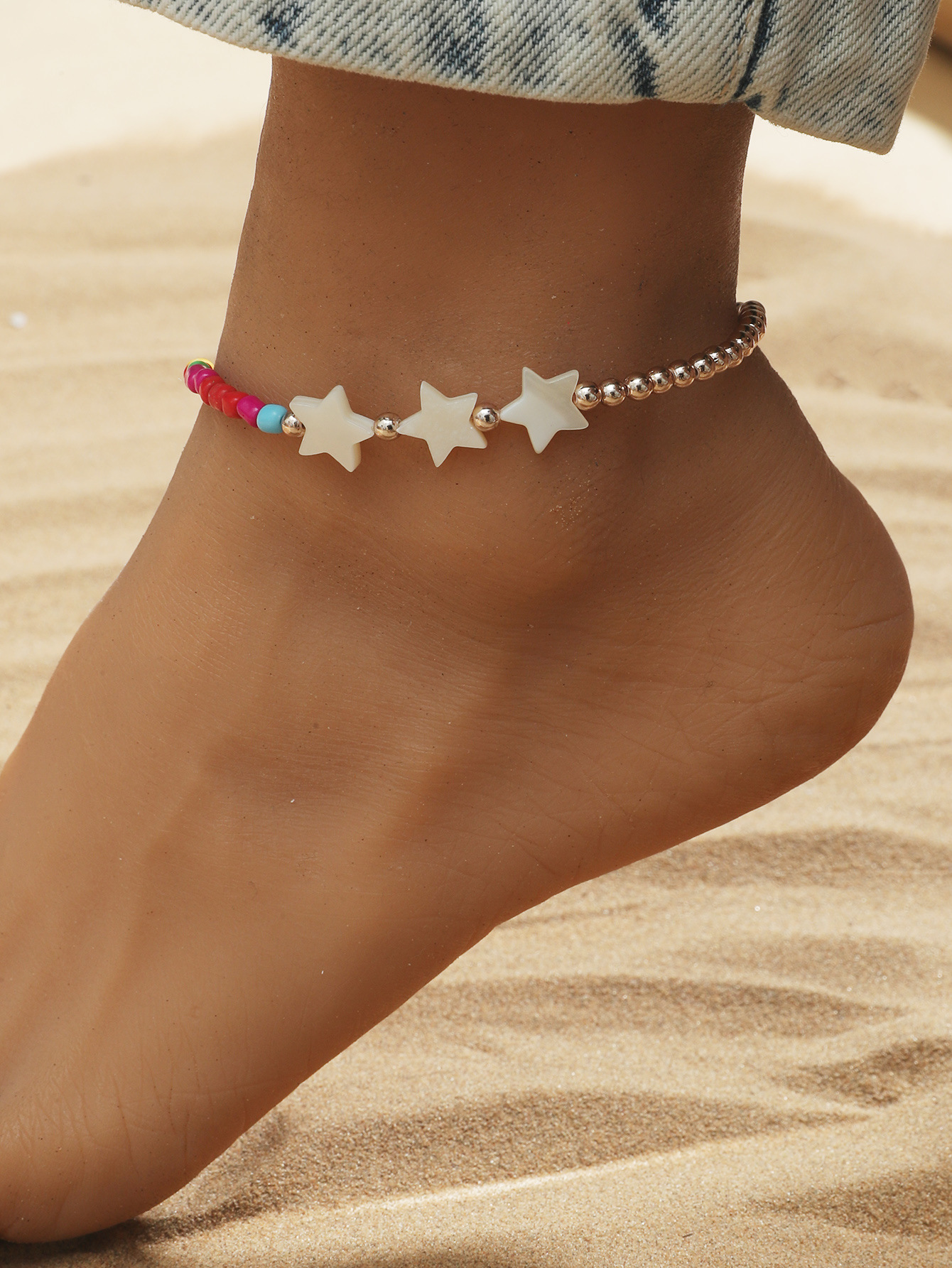 European and American New Popular Womenu0027s Acrylic Stars Stitching Color Bead Anklet Ins Style Tr
