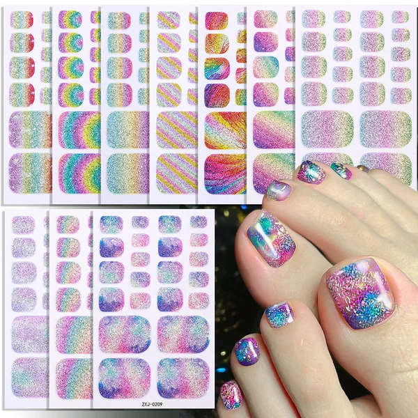 Zhengxiang onion powder vignetting burst starry aurora toe nail stickers cross-border Amazon girls white foot nail stickers