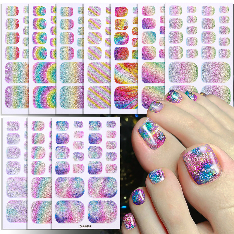 Zhengxiang onion powder vignetting burst starry aurora toe nail stickers cross-border Amazon girls white foot nail stickers