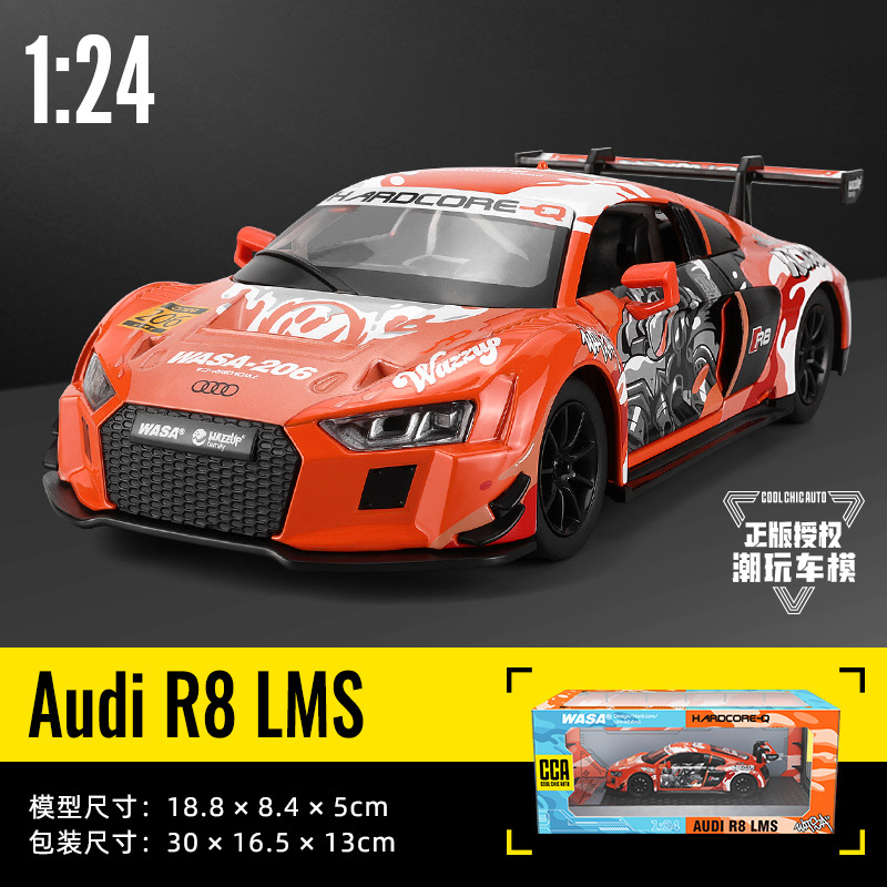 WASA1: 24 modelo de aleación Audi R8 LMS modelo de simulación acústica y óptica juguetes de automóviles