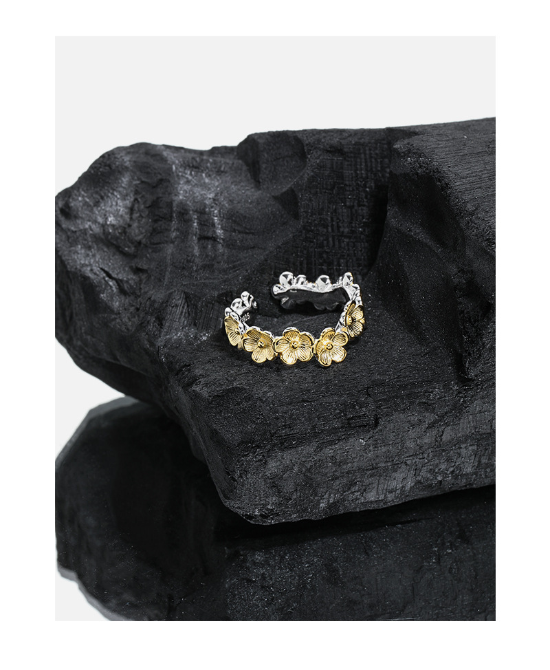 INS Style Flower Sterling Silver Plating Open Ring 1 Piece