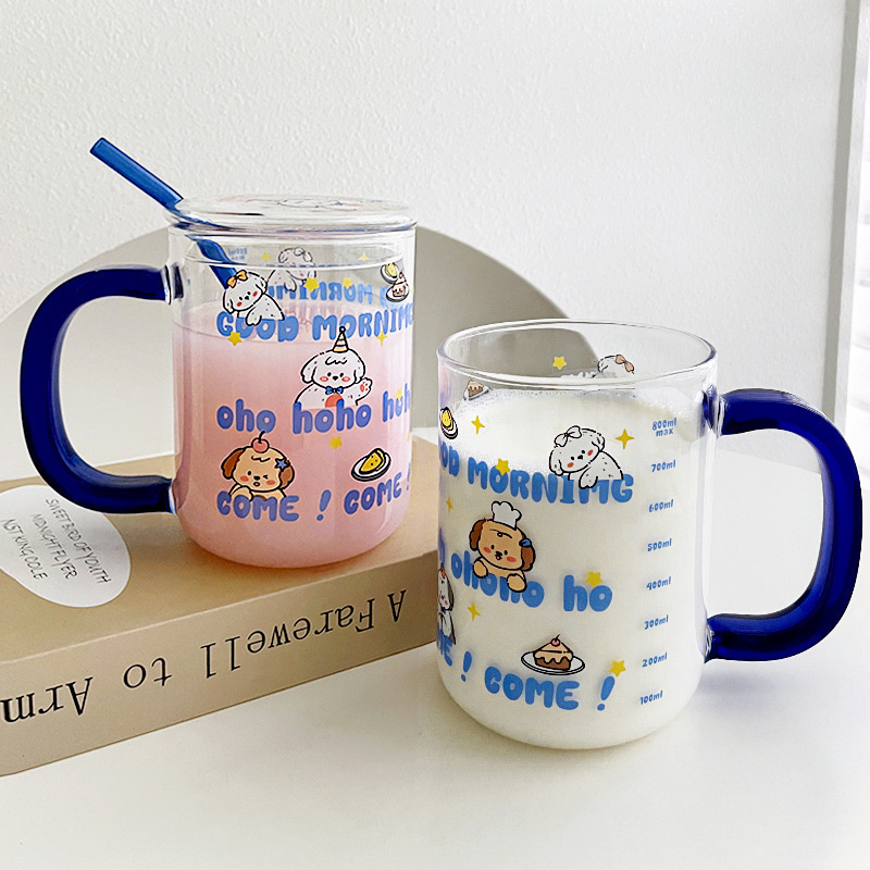 Winter Hot Milk Cup borosilicate glass drinking cup high-looking female straw breakfast cup cute scale Soybean Milk Cup