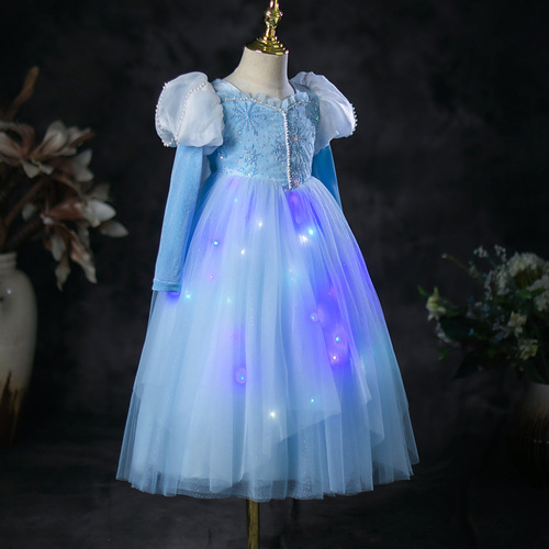 Spring and Autumn New Girl Dress Glittering Bodice Elsa Princess Dress Christmas Little Girl Dress Performance Skirt