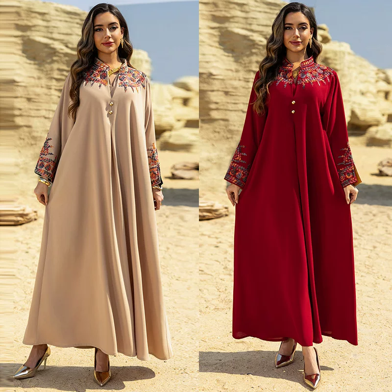 AB467 Muslim women's robe spring and summer fashion new Dubai embroidered embroidery dress jalabiya