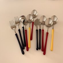 韩国ins同款ABS把柄刀叉勺304不锈钢刀叉勺西餐牛排三件套