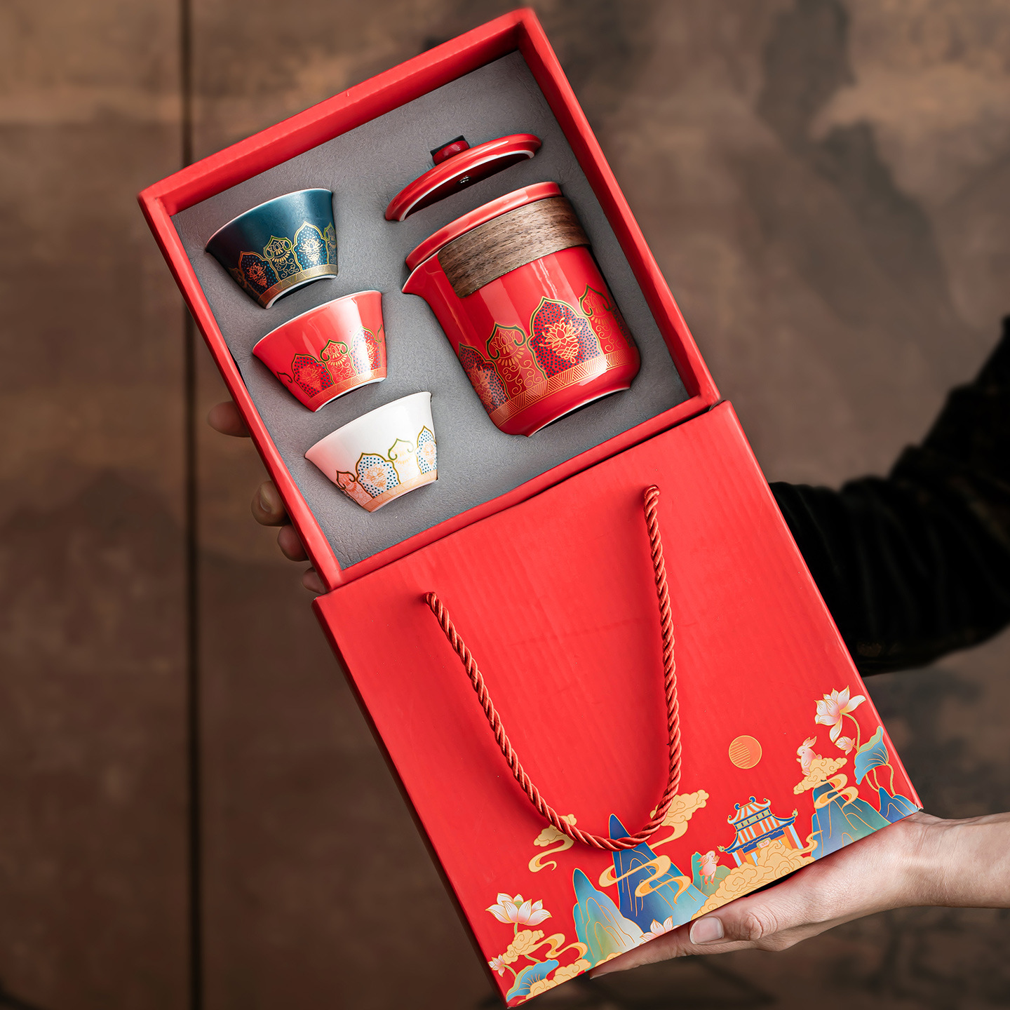 Outdoor Travel Tea Set for Home Use, One Pot and Three Cups, Portable Storage Bag, Ceramic Quick-Brewing Cup, Teapot, Teacups