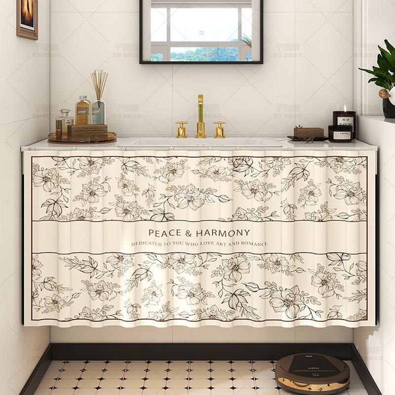American-Style Bathroom Waterproof Curtain, Washstand Cabinet Dustproof Cover-Up Curtain, Washstand Bathroom Cabinet Water-Blocking Curtain