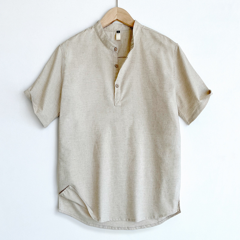 23t09 Classy Cotton and Linen Short-Sleeved T-Shirt Men's Polo Shirt Linen Men's Chinese Stand-Up Collar Top Summer Thin 23t09 Classy Cotton and Linen Short-Sleeved T-Shirt Men's Polo Shirt Linen Men's Chinese Stand-Up Collar Top Summer Thin
