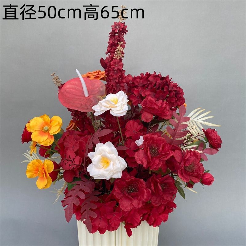 婚庆地排花红色中式订婚宴布置婚礼堂舞台路引花婚庆绢花排仿真花|undefined