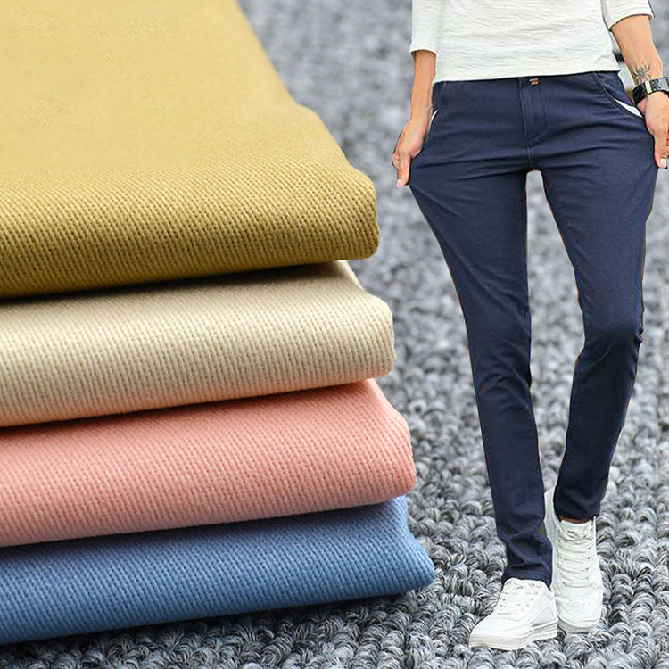 Shaoxing al por mayor 98% algodón sostenible 2% spandex pantalones de tela de twill
