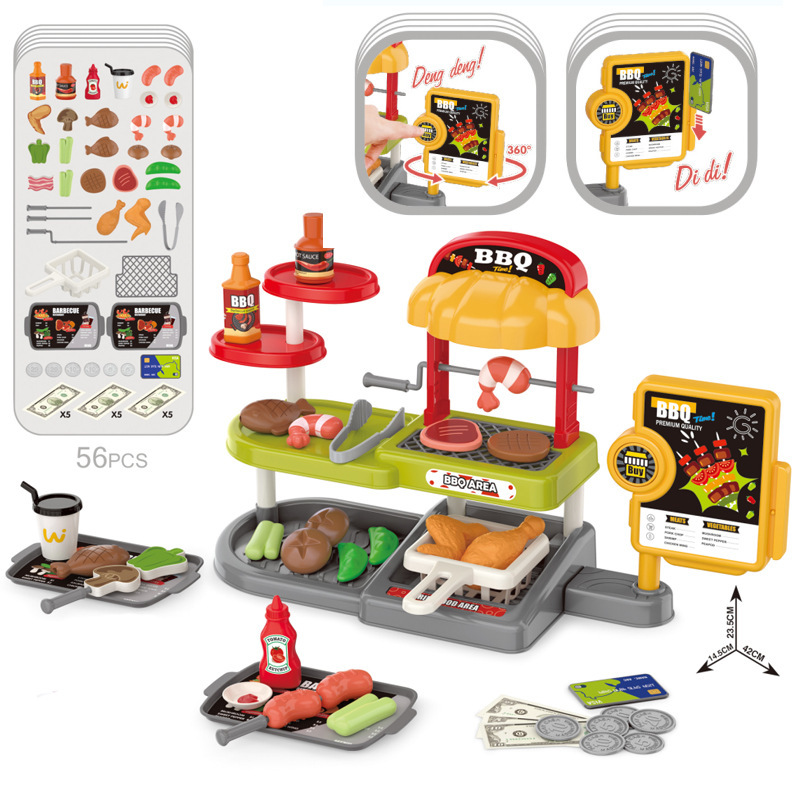 Simulación infantil transfronteriza mini-supermercado sushi mesa de pizza tarjeta de tarjeta de tarjeta de compra caja registradora hamburguesas juegos caseros