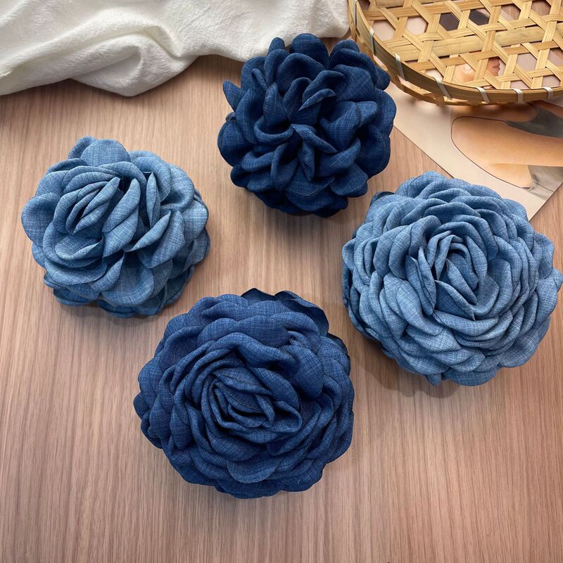 Large Denim Rose Grab Clip Women's Flower Hair Clip Fashion Back Head Large Shark Clip Boutique Headwear