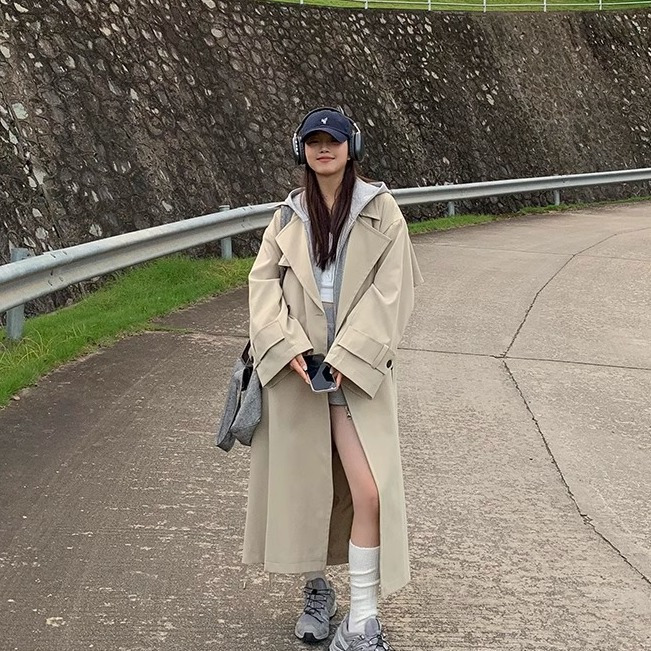 红人馆卡其色风衣外套女款新款秋季长款英伦风气质感大衣|undefined
