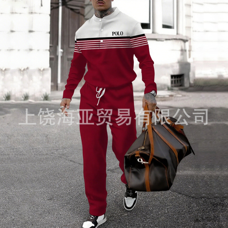 2025跨境新品欧美秋冬潮流款男士套装帅气时尚休闲运动男装一整套|undefined
