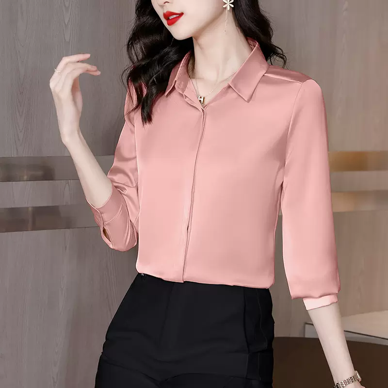 纯色长袖上衣2025大码桑蚕丝韩版重磅衬衣女新款真丝衬衫女春秋装