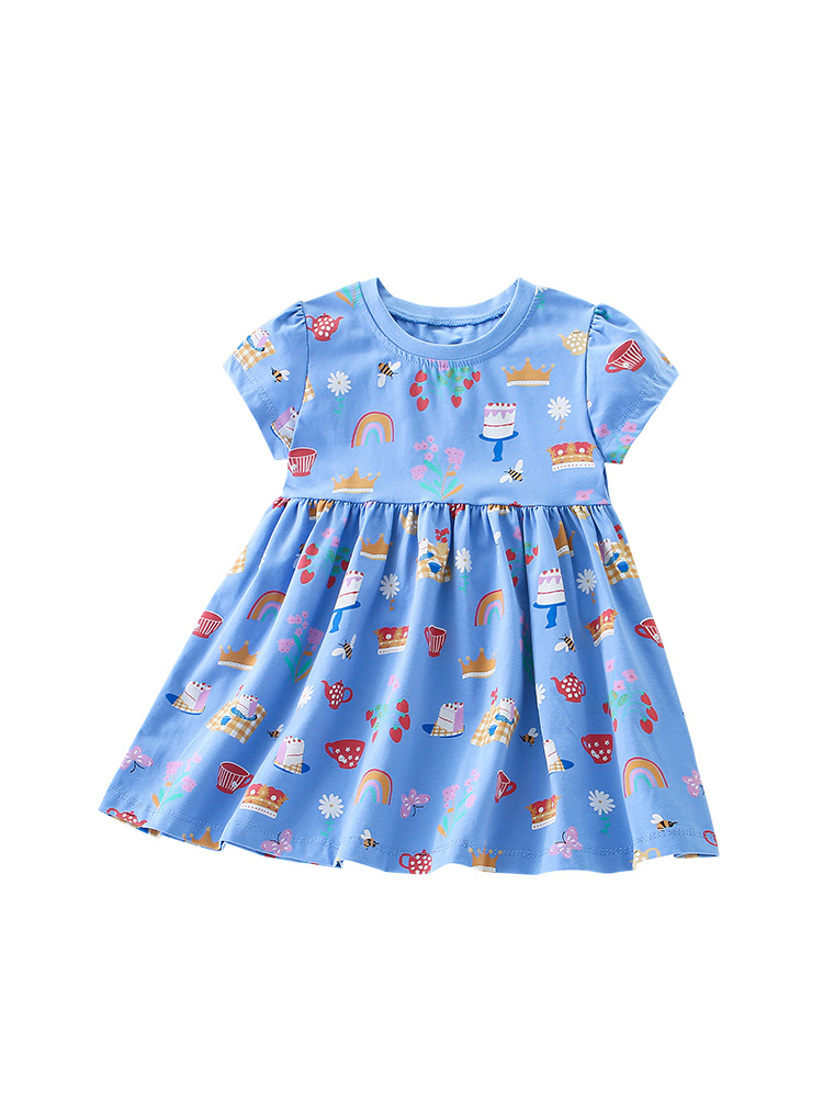 Malwee niñas falda verano nuevo estilo occidental de los niños europeos y americanos cuello redondo manga corta princesa vestido ropa para niños