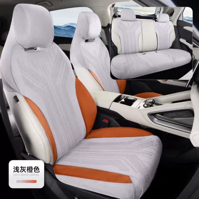 Byd Yuan up Special Car Seat Cover Full Surround Cushion Yuan up Leather Breathable Seat Cover Rear Seat Anti-Slip (Modelə uyğun (Original) oturacaq örtükləri) - light-gray-orange-dedicated-car-with-five-seats