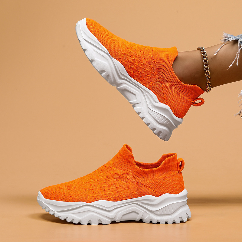 Cross-Border Exclusive for Aliexpress Amazon Large Size Sports Women's Shoes Breathable Fly Knit Socks Shoes Slip-On Slip-Ons