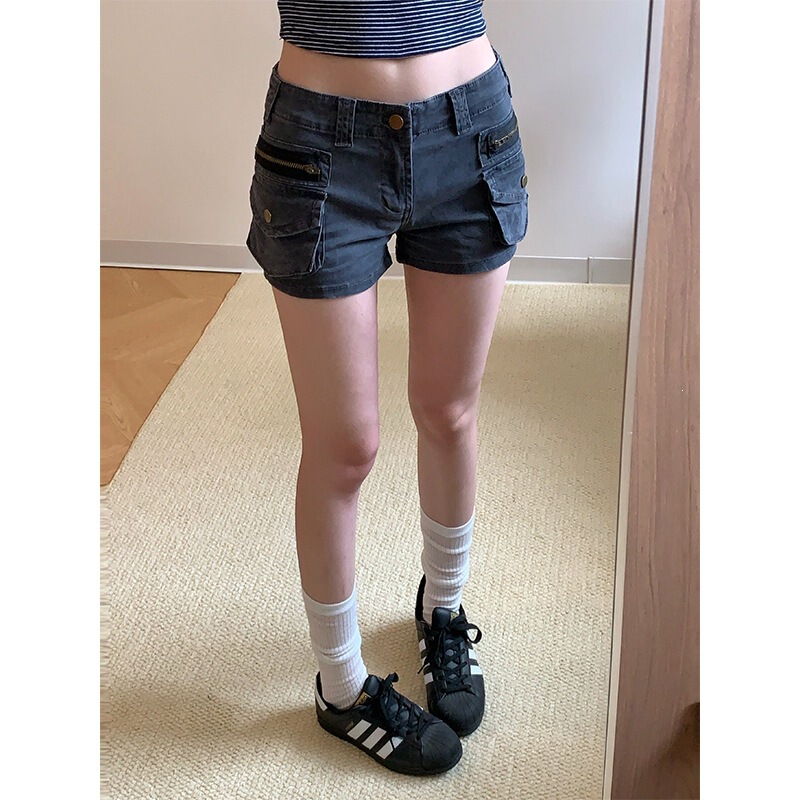 Trendy Workwear Style~ Slimming Low-Waist Washed Denim Shorts for Women, Summer New Collection Trendy Workwear Style~ Slimming Low-Waist Washed Denim Shorts for Women, Summer New Collection