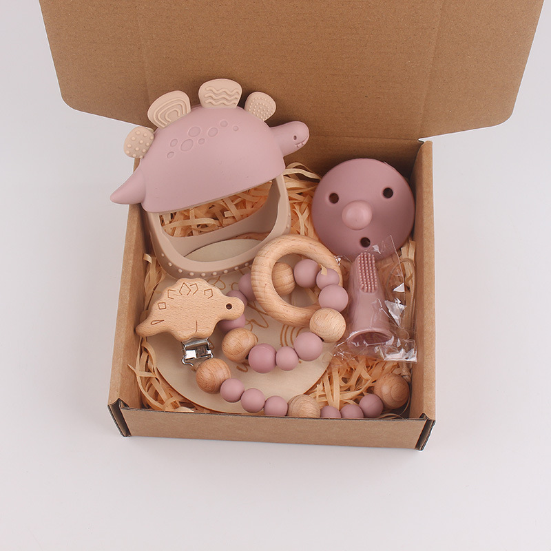 Guantes de mordedor de dinosaurio de silicona para recién nacidos transfronterizos