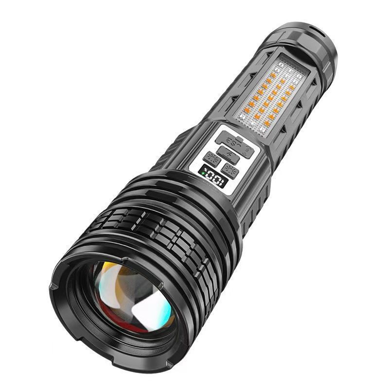 Nueva luz fuerte amarillo y blanco doble fuente de luz ultra brillante linterna táctica de tiro remoto a través de la luz lateral del cañón celeste luz de advertencia roja y azul de emergencia