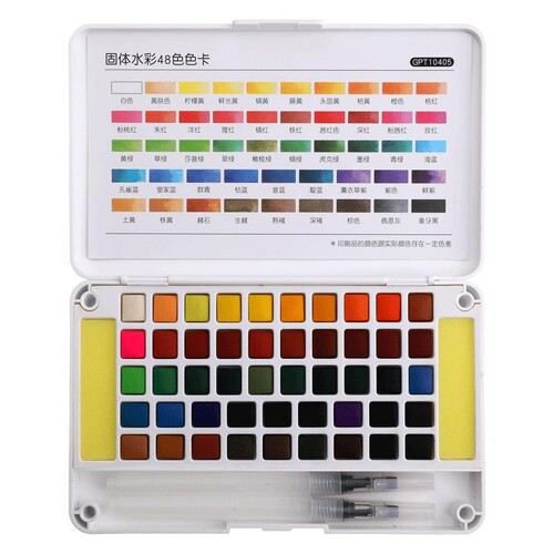 Solid watercolor pigment 60-color pearlescent gouache pigment portable odorless art professional hand-painted brush palette