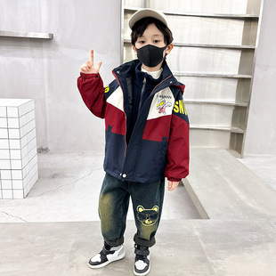 Boys' Ultraman Detachable 3-in-1 Fleece Jacket with Padded Lining for Autumn and Winter, Warm, Windproof, and Cold-Resistant for Children