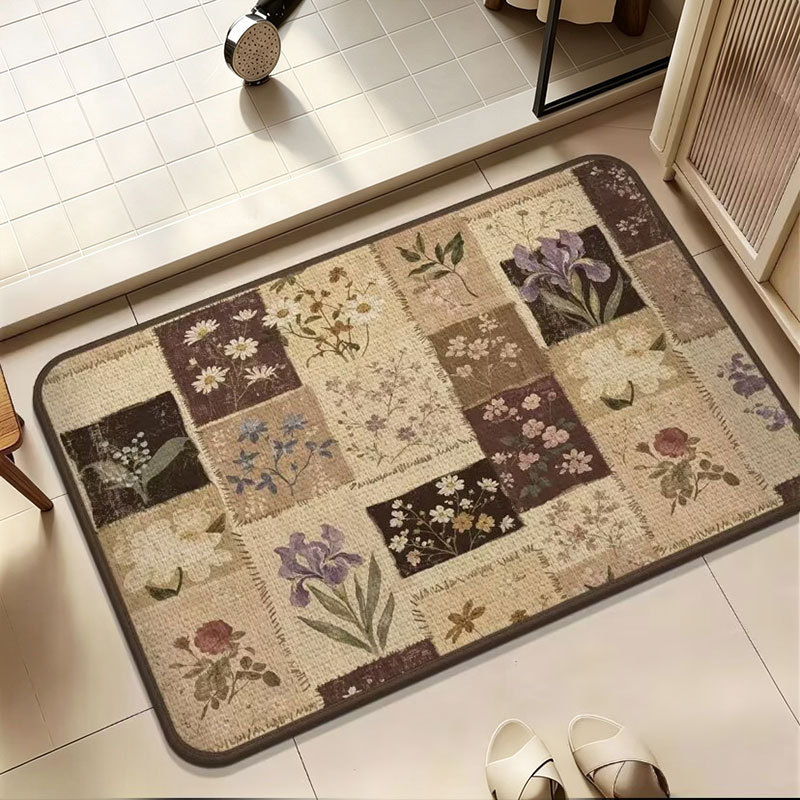 Retro vintage style classic linen carpet, decorative, water-absorbent, non-slip bathroom mat, kitchen entrance color-blocked floor mat Retro vintage style classic linen carpet, decorative, water-absorbent, non-slip bathroom mat, kitchen entrance color-blocked floor mat