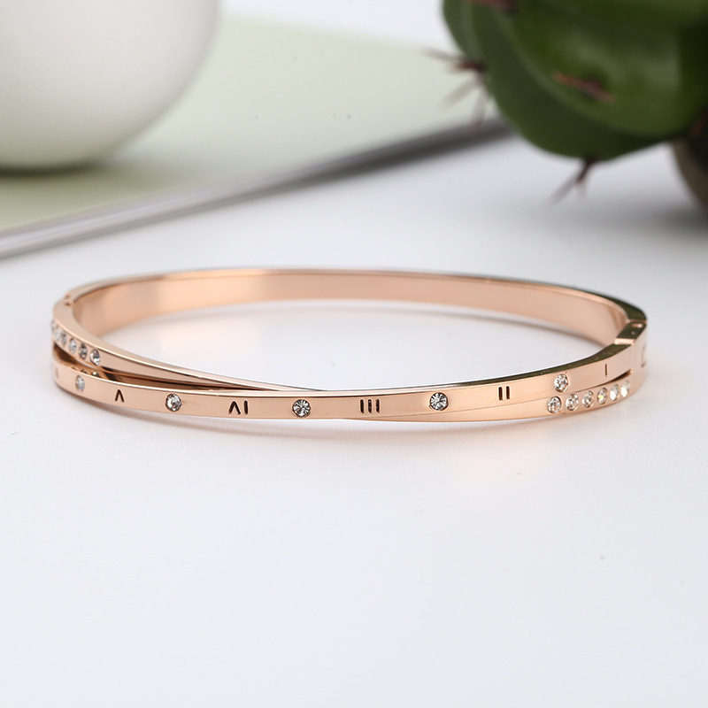 18k Rose Gold Roman Numerals Bracelet Women's Light Luxury Simple Titanium Steel Bracelet Tanabata Valentine's Day Gift for Girlfriend 18k Rose Gold Roman Numerals Bracelet Women's Light Luxury Simple Titanium Steel Bracelet Tanabata Valentine's Day Gift for Girlfriend