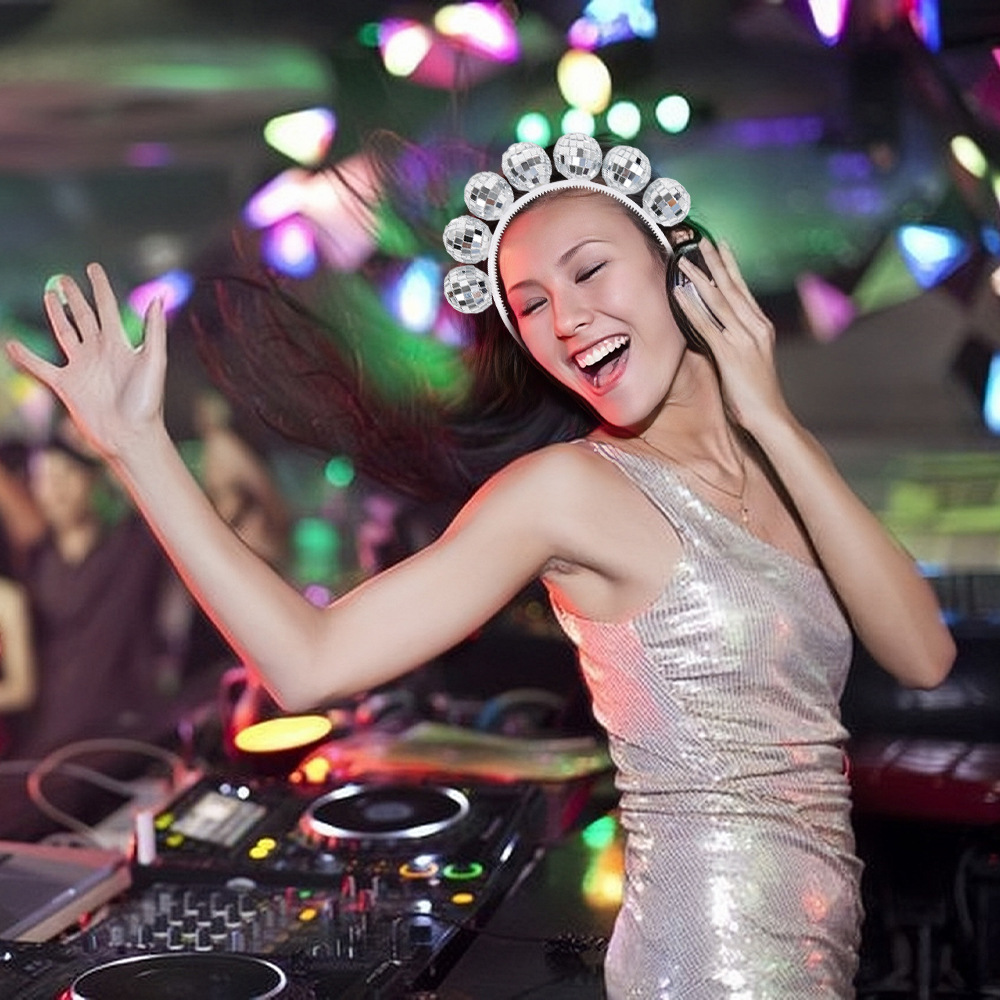 Amazon nuevo europeo y americano disco bola diadema decoración del partido disco espejo bola diadema accesorios para el cabello