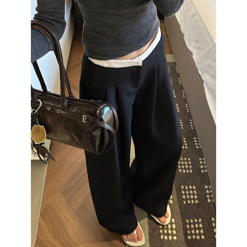 Black Low-Waist Loose Wide-Leg Suit Pants for Women, Early Autumn 2026 New Style, Simple Drapey Thin Casual Straight Pants Black Low-Waist Loose Wide-Leg Suit Pants for Women, Early Autumn 2026 New Style, Simple Drapey Thin Casual Straight Pants