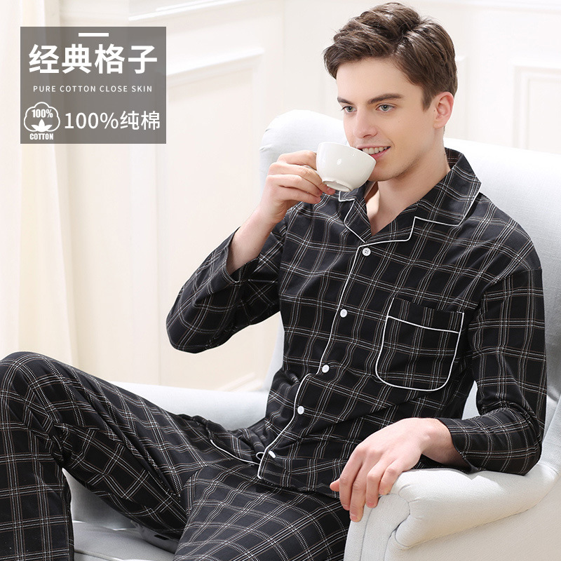 Pijamas de los hombres primavera y otoño más tamaño % algodón manga larga 2022 nuevo traje casual desgaste del hogar se puede usar fuera