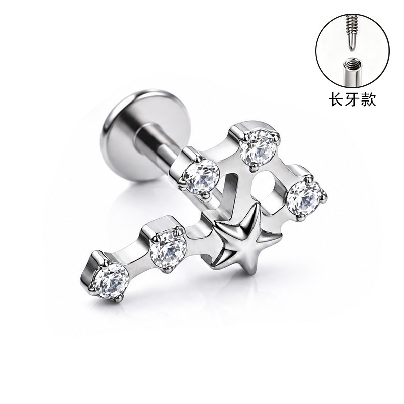 F136 Titanium Alloy Ear Studs, Carved Long Tooth Ear Bone Studs, Zirconia Lip Studs, G23 Titanium Body Piercing Jewelry detail image 31