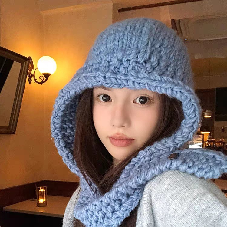 韩国东大门新款手工粗毛线编织帽子女秋冬针织帽保暖巴拉克拉法帽|undefined