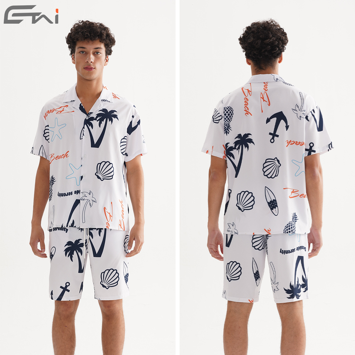 ETAI Hombre| Casual de verano de playa estilo suelto conjunto de moda hawaiano impresión camisa pantalones cortos de dos piezas image 3