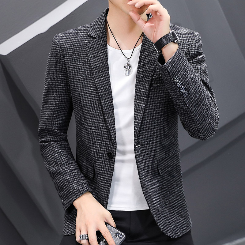 Cross-border Source New Plaid Loose Suit Men's Wool Slim-fit Small Suit Formal Suit Single Western Top Jacket