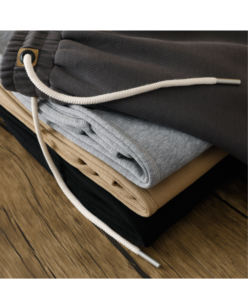 登爵男装 棉质日系复古重磅运动卫裤子 针织纯色螺纹束口小脚休