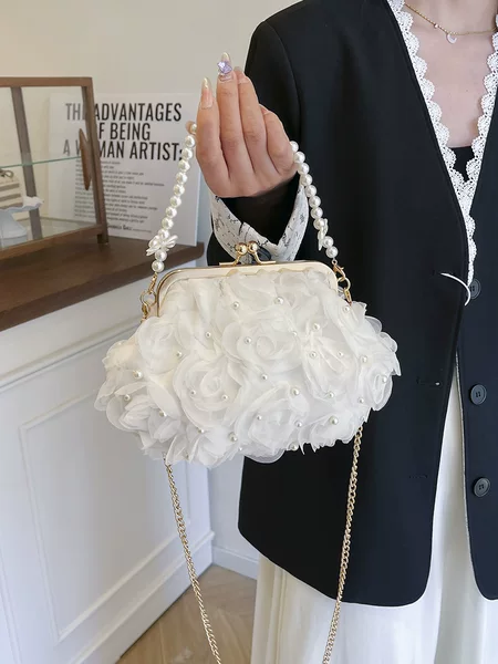 Cross-border bag women's dinner flower clip shell bag 2025 spring new pearl handbag chain messenger bag