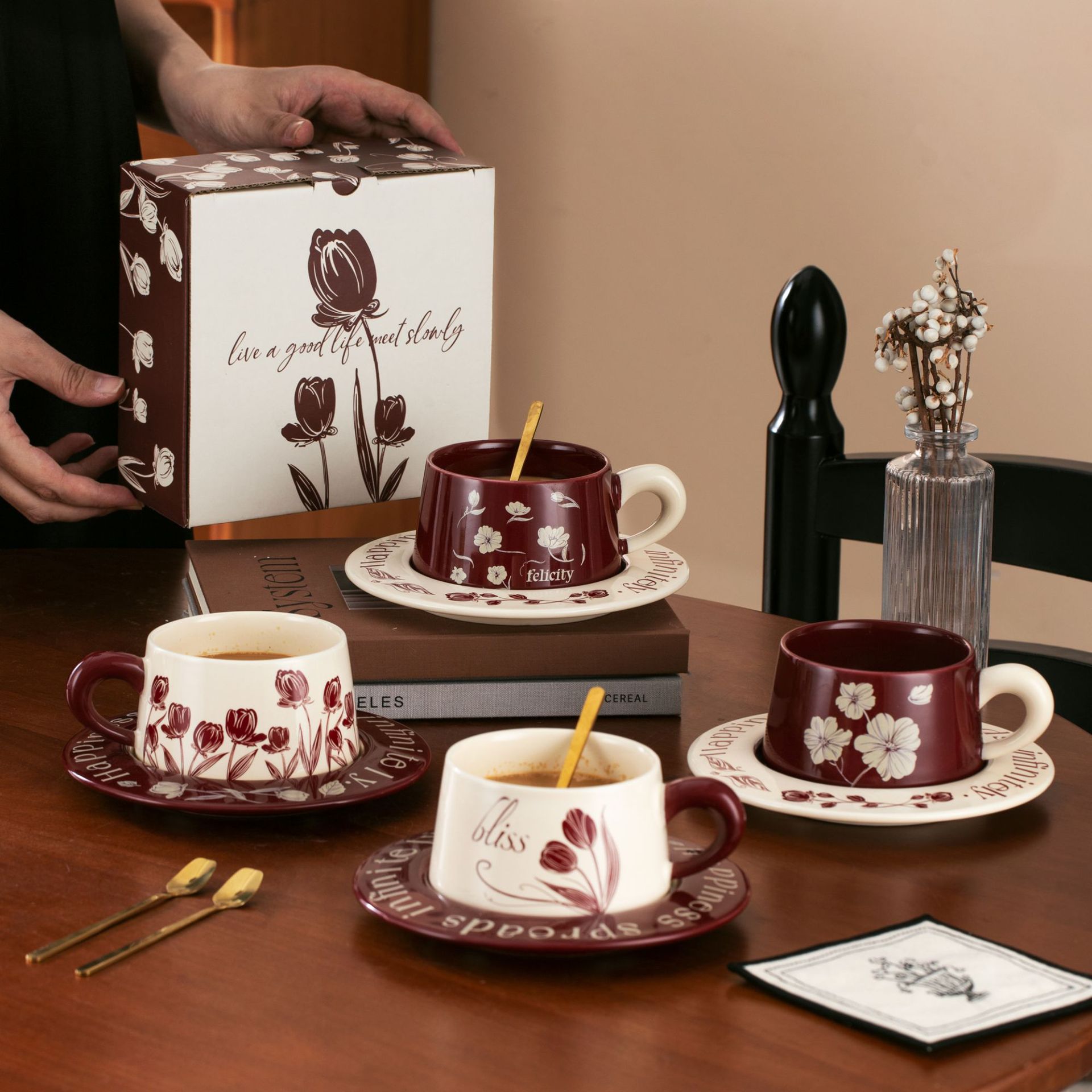 (Wholesale), ceramic coffee set, tea cup, gift box, Birthday gift