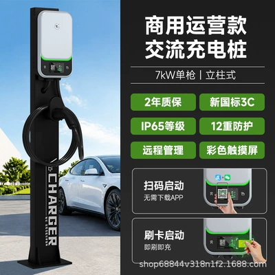 Charging Station for New Energy Elektrikli avtomobil şarj cihazları - single-gun-with-column-with-screen-swipe-cardscan-codecommercial-free-on-baidu