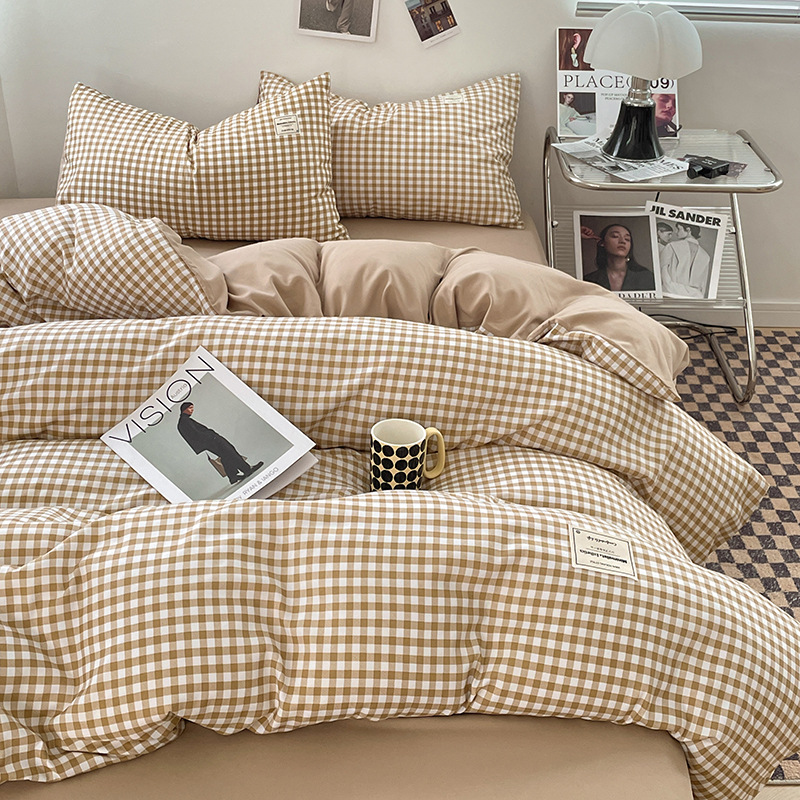 日本式水洗い綿純色四点セットシンプル無印風学生寮純綿三点セット純綿シーツ