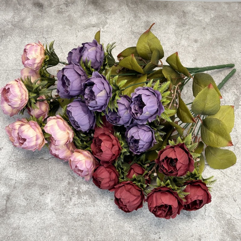 Ramo de peonías artificiales de otoño, decoración para bodas en casa, accesorios de fotografía de rosas hechos a mano, venta al por mayor de flores artificiales.