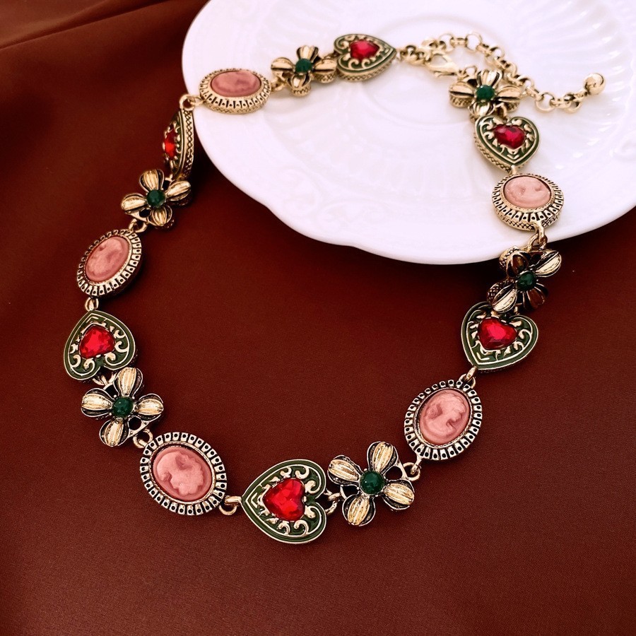 Medieval vintage diamantes geométricos oval pendientes collar ligero lujo nicho cadena clavícula juegos de joyería retro