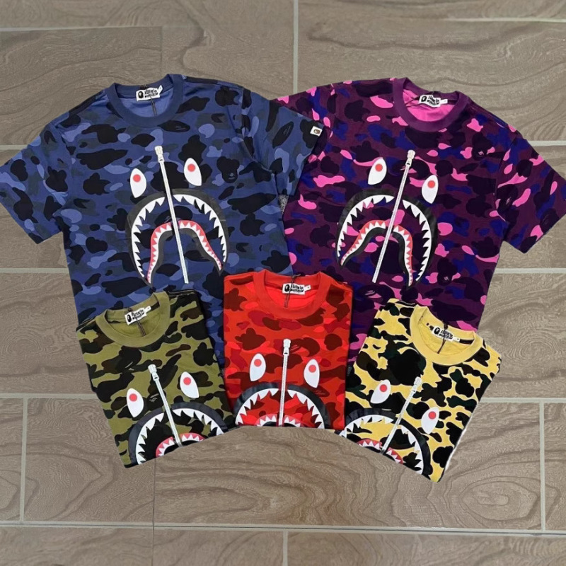 Fashionable Brand Bape Classic Camouflage Shark Ape Print Short-Sleeved T-Shirt for Men and Women Loose Half-Sleeved Shirt Round Neck Summer Fashionable Brand Bape Classic Camouflage Shark Ape Print Short-Sleeved T-Shirt for Men and Women Loose Half-Sleeved Shirt Round Neck Summer