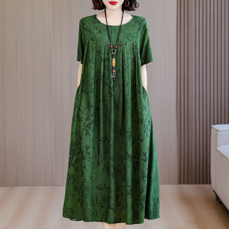 中老年大码碎花棉绸连衣裙女2025夏装新款50多岁中年妈妈气质裙子|undefined