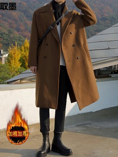 Autumn and Winter Cotton Windbreaker Men's Knee-Length Mid-Length Trendyy Korean Style Loose Woolen Outwear Thickeneded Student Outwear