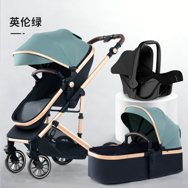 Personalizado alto paisaje cochecito de bebé se puede sentar y acostarse plegable cuatro estaciones cochecito de bebé universal cuatro ruedas antichoque coche bb