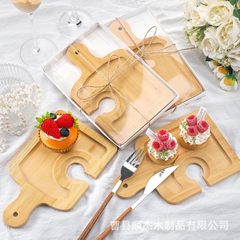 国境を越えた木製グラストレイ角形高足カップ菓子デザートトレイ実木パーティ熟食皿前菜皿