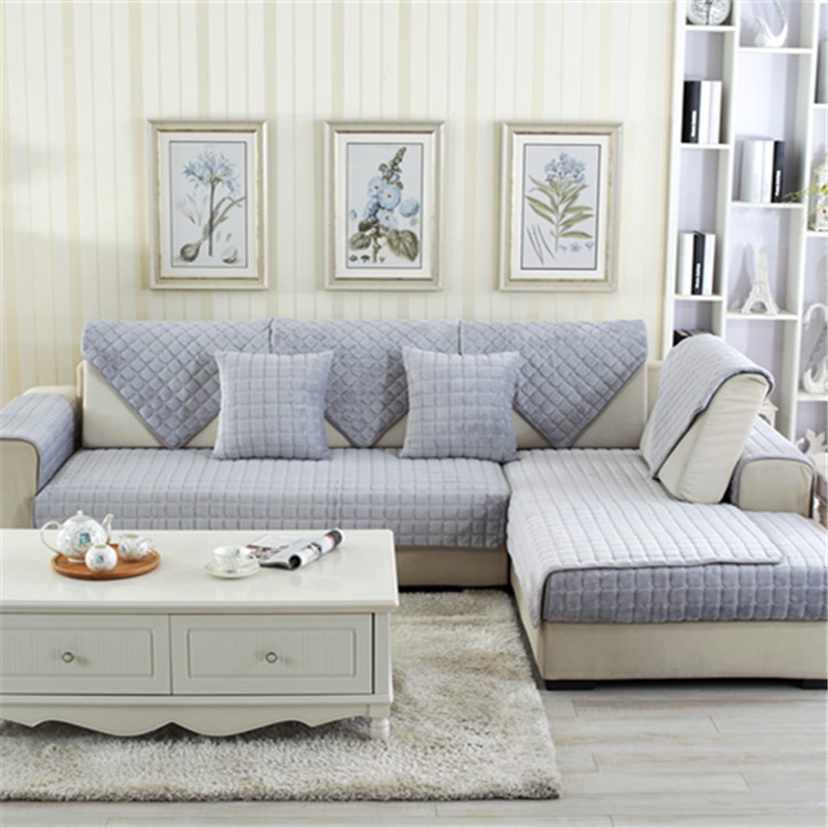 Super Soft Flannel Non-Slip Thickeneded Sofa Cushion Cushion Modern Simple Checkered Plush Sofa Cover Sofa Towel