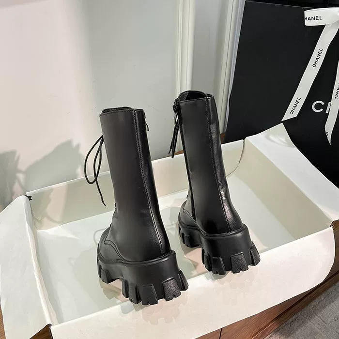 Сапоги Martin женская боковая молния круглая голова белая средняя сапоги с толстой подошвы